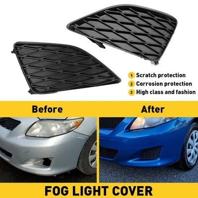 Par de para-choque dianteiro farol de neblina grade tampa preta para 2009-10 Toyota Corolla - Imagem 1 de 4