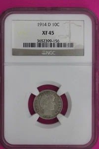 1914 D XF 45 Barber Liberty Dime NGC Certified Graded Authentic Genuine 1269 - Picture 1 of 3