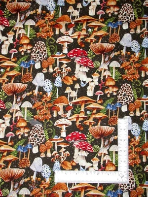 HENRY GLASS & CO. Mushroom Toadstool Brown Fabric By The Yard Forest Floor Cotton by Henry Glass
