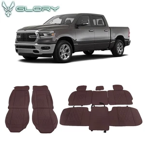 For 09-23 Dodge Ram 1500 2500 3500 Brown Seat Covers 5-Seat Bench Pad PU Leather - Picture 1 of 8