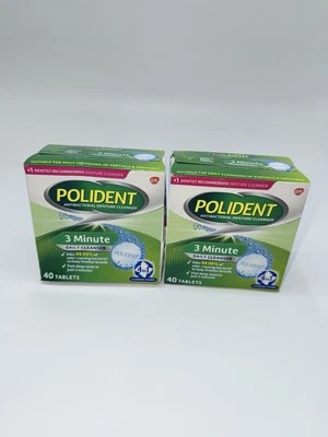 2x Limpiador de Dentaduras Antibacteriano Polident 1-3 minutos/1-Blanco 40 Comprimidos 11/2025 Foto 1 de 4