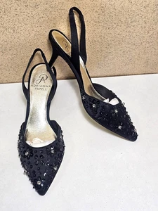 Papell Damenschuhe Größe 5,5, 6 SCHWARZ Fersenriemen-Pumps Sandale Absatz Ledersohle - Bild 1 von 7