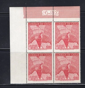 CHILE 1958 Antartic Map 40p red MNH block of 4 top left corner sheet - Picture 1 of 1