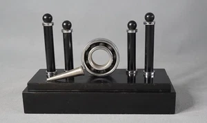 30s Art Deco Machine Age Pen Holder Stand Desk Set Bearing Bakelite Wood Chrome - Picture 1 of 5