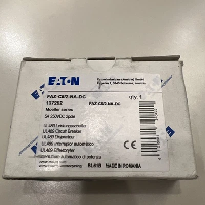 FAZ-C5/2-NA-DC Klockner-Moeller, Div of Eaton Corp. Circuit Breakers, FAZ Series - Image 1 of 4