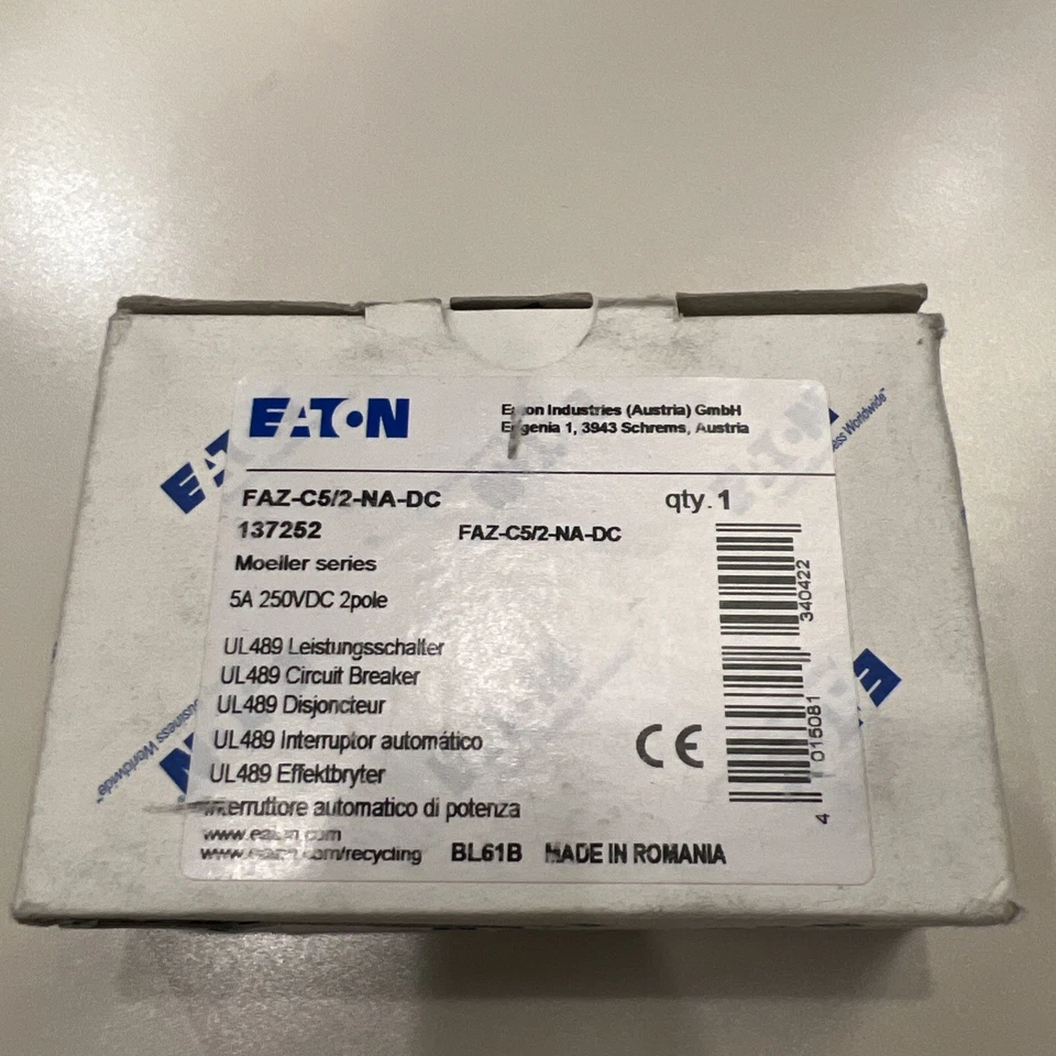 FAZ-C5/2-NA-DC Klockner-Moeller, Div of Eaton Corp. Circuit Breakers, FAZ Series - Image 1 of 4
