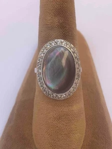 Anillo de plata esterlina, abulón y circonita cúbica vintage de Tailandia - talla 8 - Imagen 1 de 9