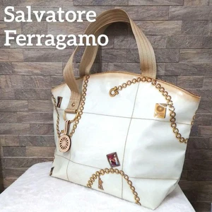Used Salvatore Ferragamo Gancini Pattern Coated Tote Bag Authentic Japan - Picture 1 of 24