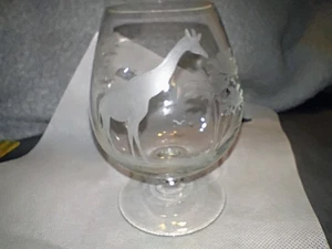 Vintage Queen Lace Kenya African Sufari Giraffe CopperWheel Etched BrandySnifter - Bild 1 von 16