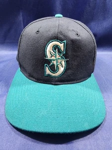 Vintage Seattle Mariners New Era Hat Blue Plain Logo Snapback Cap - Picture 1 of 12