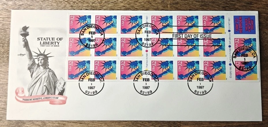 1997 US COVER FDC #2599  ArtMaster BOOKLET PANE LIBERTY on oversized envelop - Image 1 of 2