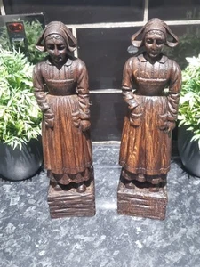 Antique 19th century Dutch carved oak figures of females in traditional dress. - Picture 1 of 24