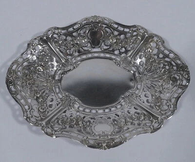 ovale Schale Korbschale 800 Silber Rokoko Stil Rosen Girlanden Blumen Bouquets - Bild 1 von 4