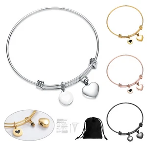 Heart Urn Locket Memorial Bracelet Cremation Ashes Jewellery Adjustable Bangle - Picture 1 of 6