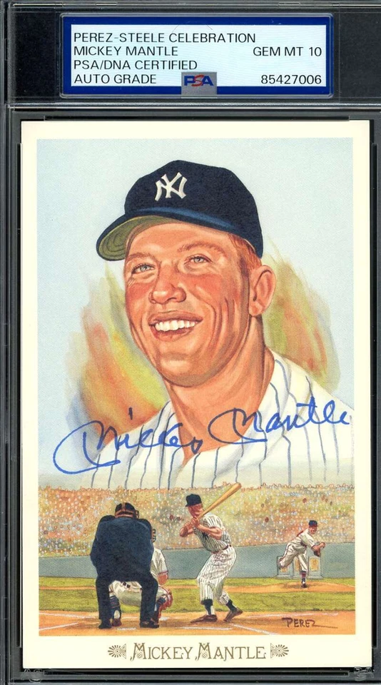 Cartão postal comemorativo Mickey Mantle em perfeito estado 10 PSA DNA certificado de autenticidade assinado Perez Steele - Imagem 1 de 1