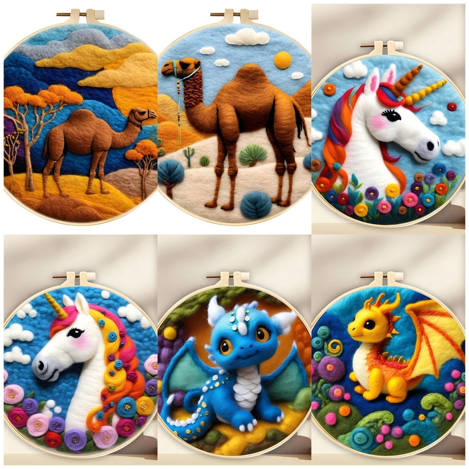DIY Wool Needle Felted -- Unicorn Dragon Camel Patterns Gifts For Adult Beginner - Image 1 of 4