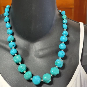 Vintage Faux Turquoise Beaded Necklace Clay Graduated Beads blu02-48 - Picture 1 of 6