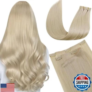 Extensiones de cabello con clip sin costuras LaaVoo cabello humano blanqueador rubio tiburón sin costuras - Imagen 1 de 5