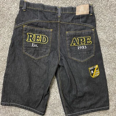 Pantalones de mezclilla cortos vintage Red Ape para hombre 36X15 góticos holgados rave patinador Y2K hip hop Foto 1 de 4