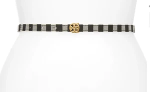 Cintura Tory Burch Gingham skinny logo nuova con etichette $148 taglie small e medium! - Foto 1 di 4