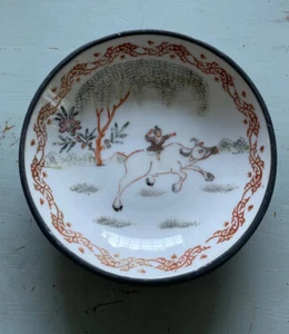 Antique Japanese Porcelain Ware Pewter Encased Bowl Decorated Hong Kong Rare - Picture 1 of 4
