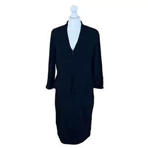 Phase Eight schwarzes Kleid V-Ausschnitt Langarm Schößchen Rock Reißverschluss Damen UK Größe 16 - Bild 1 von 8
