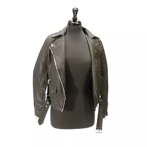 Women's Black Vegan Leather Cropped Moto Motorcycle Jacket - Picture 1 of 4