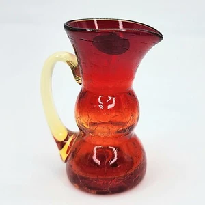 Vintage Rainbow Amberina Crackle Art Glass Mini Pitcher Handblown  - Picture 1 of 7