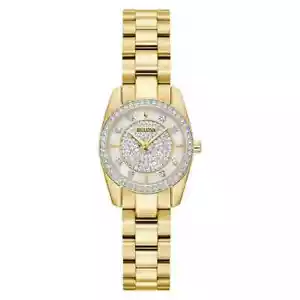 Bulova Classic Gold Tone Stainless Steel Crystal Ladies Watch- Model 98L315 NWT - Picture 1 of 12