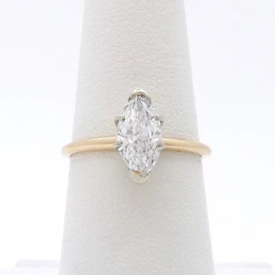 14k Gold Natural Marquise Diamond Solitaire Engagement Ring GIA Certified sz6 - Image 1 of 4