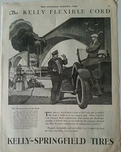 1925 Kelly Springfield cord tires Mississippi River Steamboat Helck art ad - Picture 1 of 1