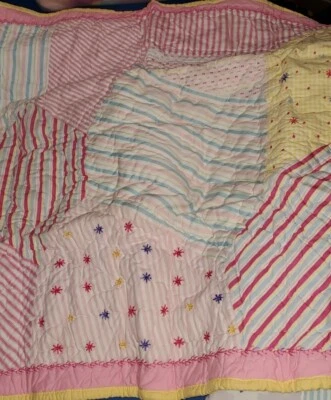 NEW Pottery Barn Kids PINK Euro JORDAN Patchwork SHAM Stripes Floral - Image 1 of 4