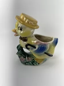 Vintage Ucagco Ceramics Easter Chick Planter Egg Basket Cane Dapper Bow Tie - Picture 1 of 7