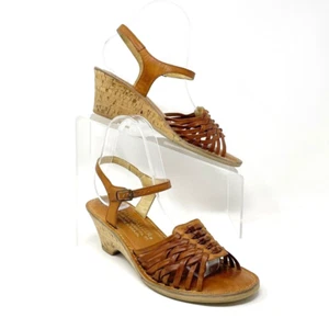 Naturalizer Womens Brown Leather Woven Cork Wedge Buckle Sandal, Size 8.5 - Picture 1 of 12