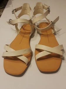 NUEVAS Sandalias Planas Dolce Vita Correa al Tobillo Marfil Cuero Liso DobkeBuckle S-9 - Imagen 1 de 5
