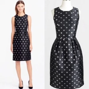 J Crew Women's Size 12 Black and Silver Polka Dot Sleeveless Cocktail Dress - Picture 1 of 11