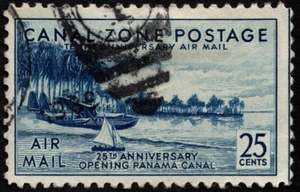 Canal Zone - 1939 - 25 Cents Blue Pan American Clipper Airmail # C18 F-VF Nice - Picture 1 of 1