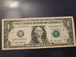 1 dollar fancy serial number birthday note sn- G05191933I. May 19, 1933 - Picture 1 of 2
