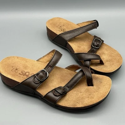 SAS Shelly Women Sandals Brown Leather Toe Loop Comfort Shoes Size 6M USA Made - Image 1 of 4