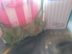 Vintage 90s Victoria's Secret Bra 34A Green Lace New With Tag Vintage 90s VS Bra - Picture 1 of 7