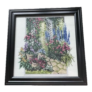 Completed Black 11.5" Frame Glass Floral Trellis Counted Cross Stitch Kit 2588 - Picture 1 of 15