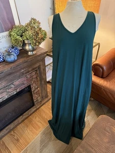 Maxi abito donna XL scollo a V verde intenso tasche più capsule guardaroba pezzo - Foto 1 di 5
