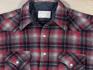 Vintage 70’s Pendleton Red Flannel Shirt L High Western Wear Pearl Snap Wool - Picture 1 of 6