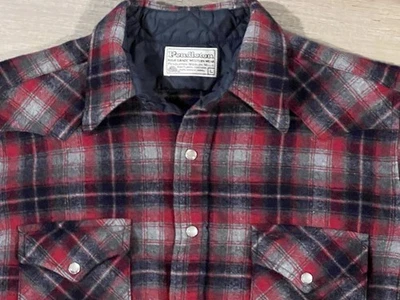 Vintage 70’s Pendleton Red Flannel Shirt L High Western Wear Pearl Snap Wool - Image 1 of 4