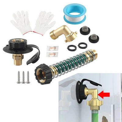 RV City Water Fill Inlet Kit With Check Valve Brass City Water Inlet Flange Blk - Image 1 of 4