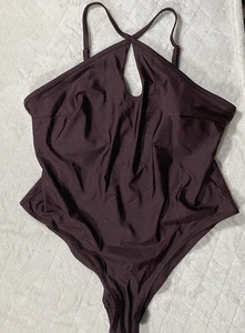 H&M Women's Sz XL One Piece Swimsuit Keyhole Neck Eggplant Purple Brand New - Picture 1 of 7