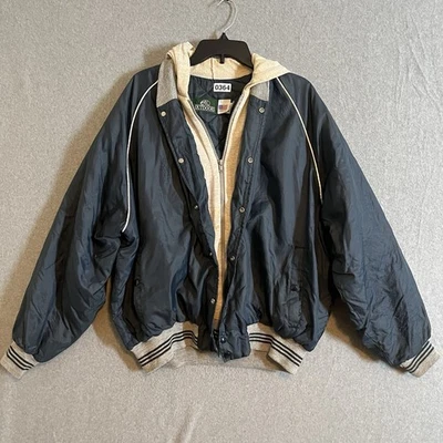 复古贝斯专业商店夹克男式 XL 蓝色轰炸机外套连帽抽绳美国 80 年代阅读 — 第 1/4 张图片