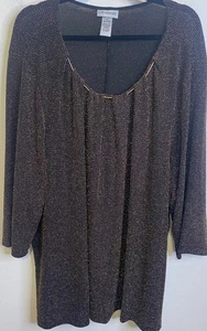 CATHERINES Metallic Black Gold Blouse Top Shimmer Party Holiday Plus  3X 26/28W - Picture 1 of 4