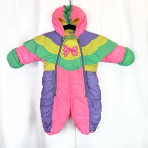 Vintage Disney Baby Winnie Puuh Ganzkörper Schneeanzug Jacke 0-9 Monate rosa lila - Bild 1 von 16