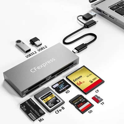 8-in-1 CFexpress Card Reader USB-C USB-A 10Gbps SSD Micro SD XD MS - Image 1 of 4